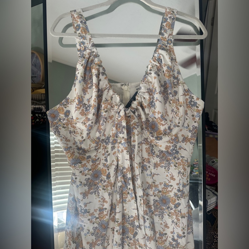 NWT Abercrombie and Fitch Floral Cinched Neck Slip Midi Dress - Picture 15 of 16